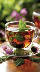 Herbal tea in garden setting