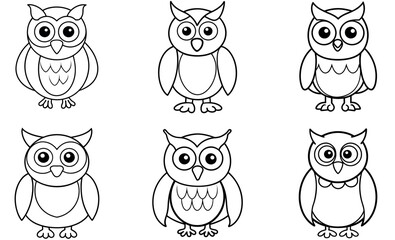 Cute Black and White Owl Illustrations for Coloring Books