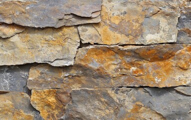 Obraz premium Natural layered stone wall with rich textures and earth tones in outdoor setting