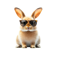 Fototapeta premium A cheerful rabbit dons fashionable sunglasses against a clear background, radiating charm and a fun vibe perfect for any playful context.