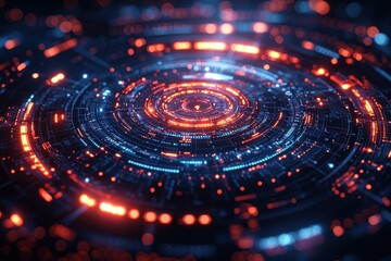 Futuristic Digital Circuit With Glowing Red Core Elements