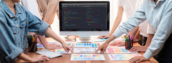 Software development programming on computer screen for brisk application and program coding