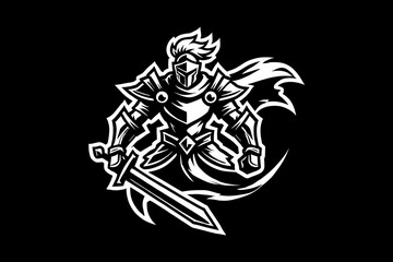Naklejka premium warrior mascot logo black and white illustration