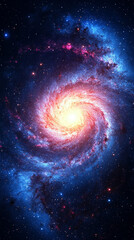 Majestic cosmic panorama of a swirling nebula surrounded by glimmering galaxies in the depths of outer space, featuring an ethereal abstract cosmos background symbolizing the infinite universe.
