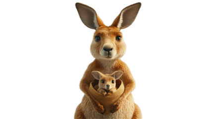 Kangaroo and Joey: A kangaroo with a joey in its pouch, symbolizing maternal care and the unique bond between them. This heartwarming image captures the essence of wildlife.