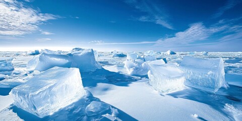 Obraz premium vast expanse of pristine ice, the blue sky reflecting off its smooth surface, creating an otherworldly landscape