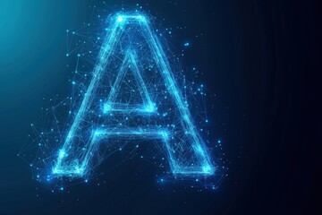 Abstract digital letter A made of glowing blue low-poly connections