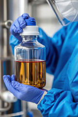 Industrial Hygiene and Safety Management Practices, Scientist in protective gear holding chemical sample