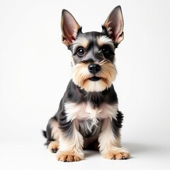 Sweet miniature schnauzer sitting in front of a white background, studio, canine