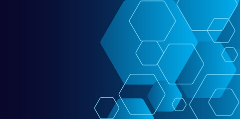 Modern Hexagonal Network Pattern with Blue Gradient. Cyber High-Tech Blue Honeycomb Background. Hexagon. Vector. 