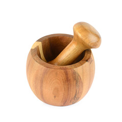 Wooden mortars and pestles isolated on white.