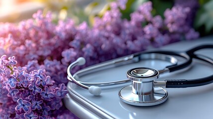 Lilac stethoscope on a desk