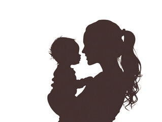 Silhouette of mother holding her baby.