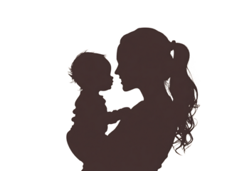 Silhouette of mother holding her baby.