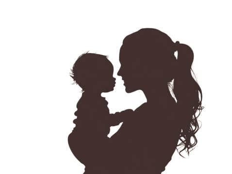 Silhouette of mother holding her baby.