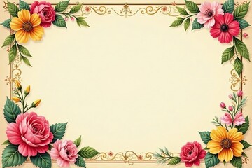 Vintage blank postcard with floral border and space for message, antique, old-fashioned