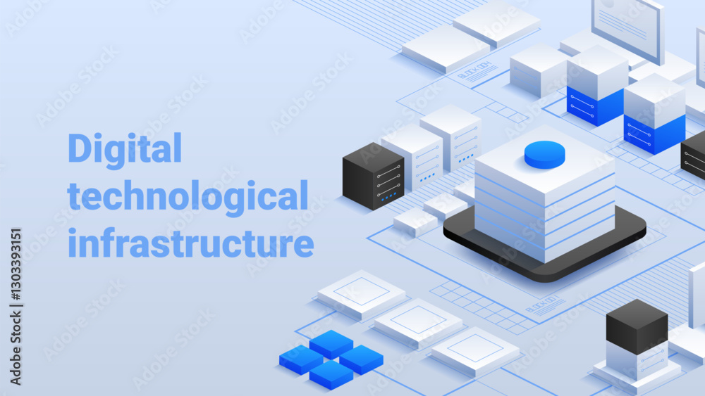 Poster digital technological infrastructure. modern network connections and digital integration. efficient 