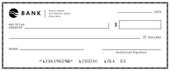 Bank check, vector blank money cheque, checkbook template with guilloche pattern and fields. Currency payment coupon, money check background
