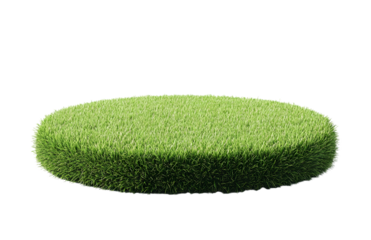 A realistic photograph of an artificial grass-covered podium on a transparent background