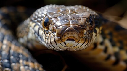 Close-Up of a Brown Snake's Head, Intriguing Reptile Portrait