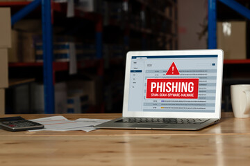 Cyber security software show alert of cyber attack for protection snugly. Danger from virus, phishing and cyber fraud.