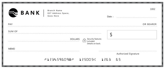 Bank check, vector blank money cheque, checkbook template with guilloche pattern and fields. Currency payment coupon, money check background