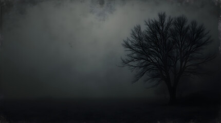 Gloomy Eerie Dark Moody Foggy Bare Tree Silhouette Winter Landscape