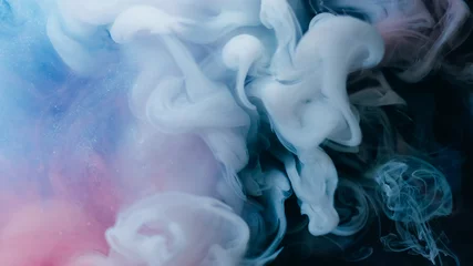  Fume splash. Cloud blend. Puff paint spray color shot spread pigment on black background. Art twirl smoke abstract defocused flow. © golubovy
