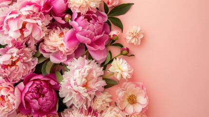 Pink Peonies Floral Arrangement on Pastel Background