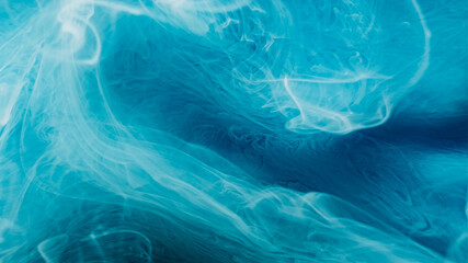 Art cloud. Pigment fog. Blue paint spill swirl abstract background. Fume color dye blob water layer effect emulsion defocused steam.