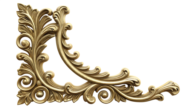 Elegant Rococo Ornamental Frame, Noble Golden Vintage Style Isolated on White Background.PNG