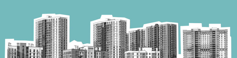 Architecture panorama featuring modern high-rise residential buildings in an urban metropolis....