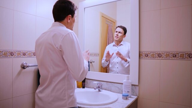 Businessman rehearsing speech, preparation and public speaking practice - Powered by Adobe