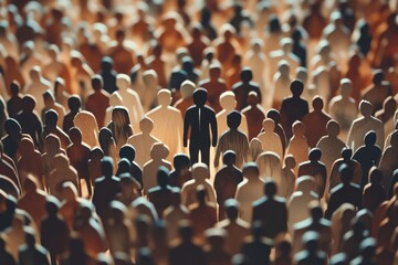 a paper cut of of a crowd of diverse people; wooden figures around the leader