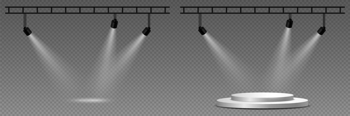 Podium or ceremony lighting, spotlights and lamps. On a transparent background.