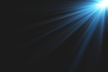 Blue rays of light, star flash. On a transparent background.