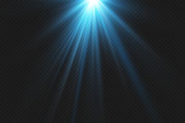Blue rays of light, star flash. On a transparent background.