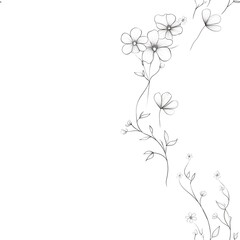 Seamless Black and White Flower Pattern on White Background