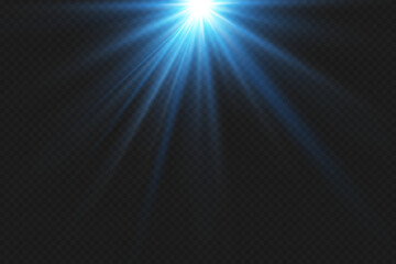 Blue rays of light, star flash. On a transparent background.