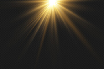 Light flash of rays of light and explosion. On a transparent background.