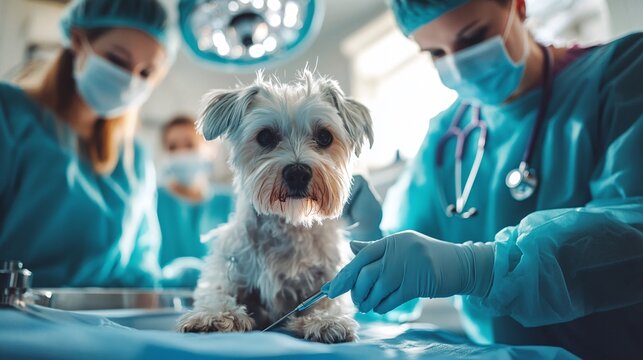 dedicated veterinary professionals performing a life saving surgery on a dog in a modern veterinary hospital showcasing expert pet care medical precision and advanced treatment