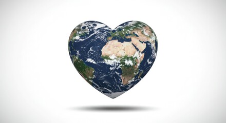 Obraz premium A heart-shaped Earth illustration on a blank white canvas, perfect for global love or environmental themes.
