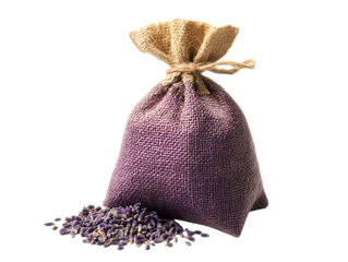 Purple lavender sachet bag with dried flowers.