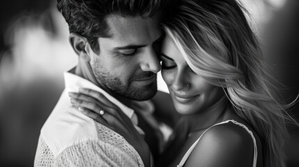 Intimate Black and White Portrait of a Couple, Embracing Tenderly.