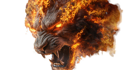 Fiery Fury: A lion's fierce visage, mane ablaze with vibrant flames, embodying raw power, heat and untamed energy.