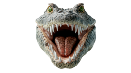 Jaws of the Predator: A striking, close-up shot captures the imposing head of an alligator, showcasing its powerful jaws and razor-sharp teeth.