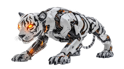 Cybernetic Tiger: A striking, futuristic rendering of a cybernetic tiger, meticulously crafted with intricate mechanical details and glowing orange eyes.