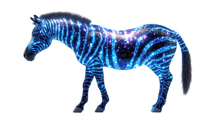 Cosmic Zebra: A stunning, artistic representation of a zebra, radiating with cosmic energy and starlight, isolated and ready to inspire creativity.