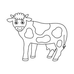 Cute hand drawn cow coloring pages for children. Vector illustration of domestic animal isolated on white background