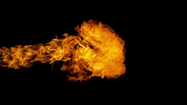 Super Slow Motion of Fire Blast Isolated on Black Background at 1000fps.